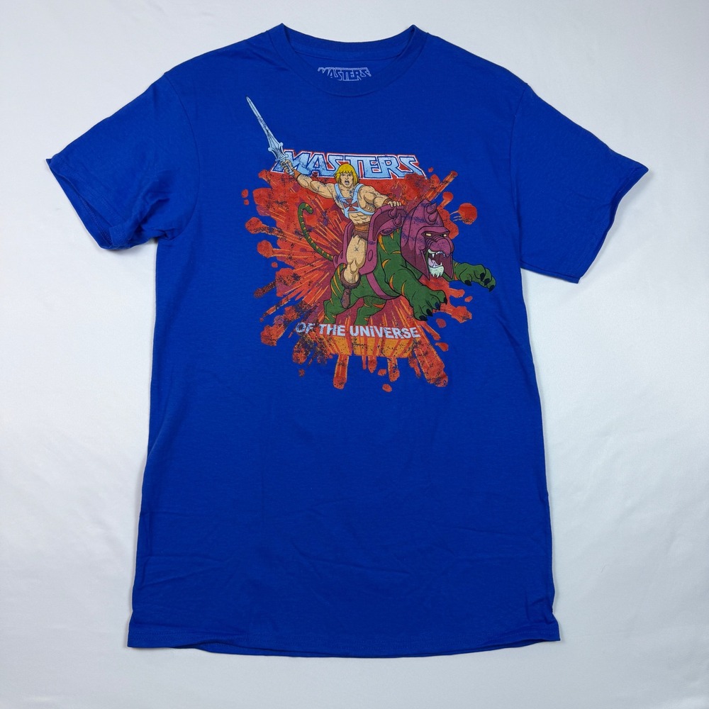 Masters of the Universe He-Man Battle Cat Shirt Mens Small Blue Graphic Tee